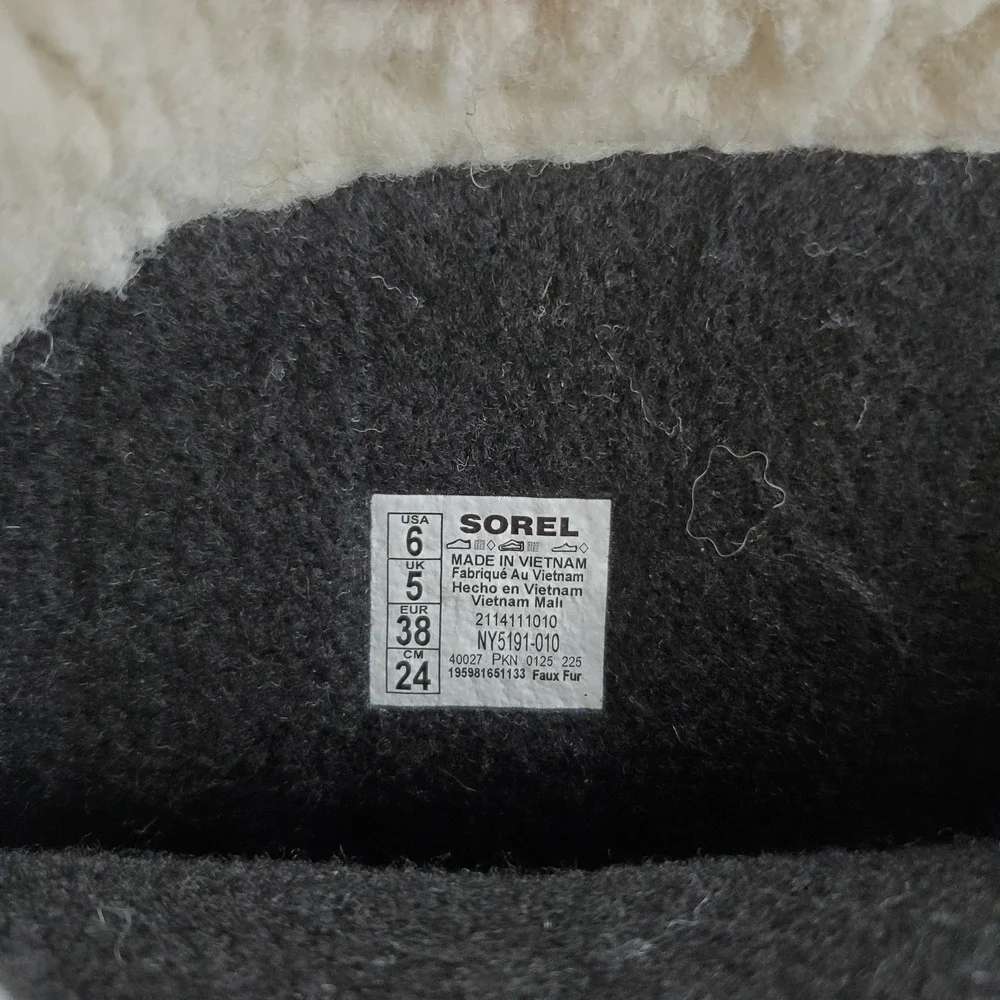 Sorel Yoot Pac Nylon Youth Winter Waterproof Boots Sz 6 Black Leather Shearling